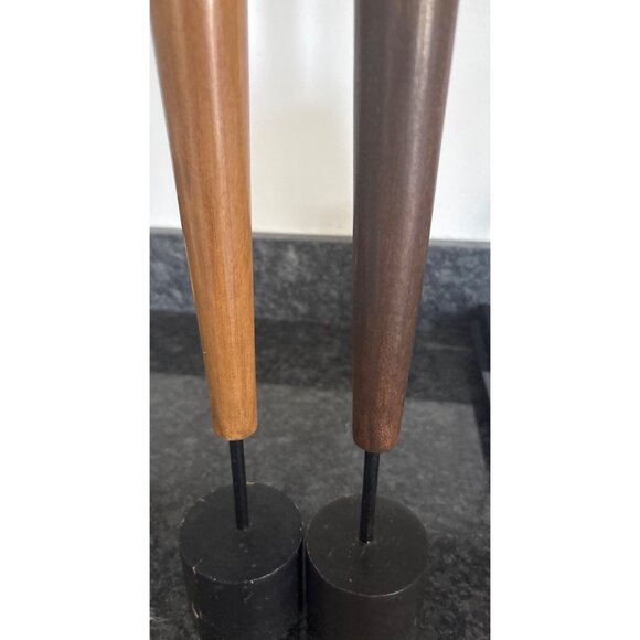 Hand-Carved African-Inspired Wooden Female Figurines Statues On Black Stands - Picture 5 of 16